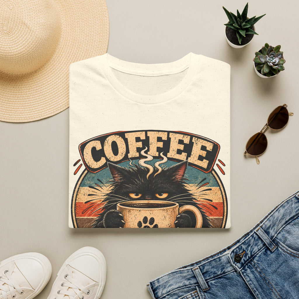 Coffee Cat T-Shirt — "Coffee First, Humans... Maybe" Retro Cat Lover Tee