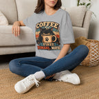 Coffee Cat T-Shirt — "Coffee First, Humans... Maybe" Retro Cat Lover Tee