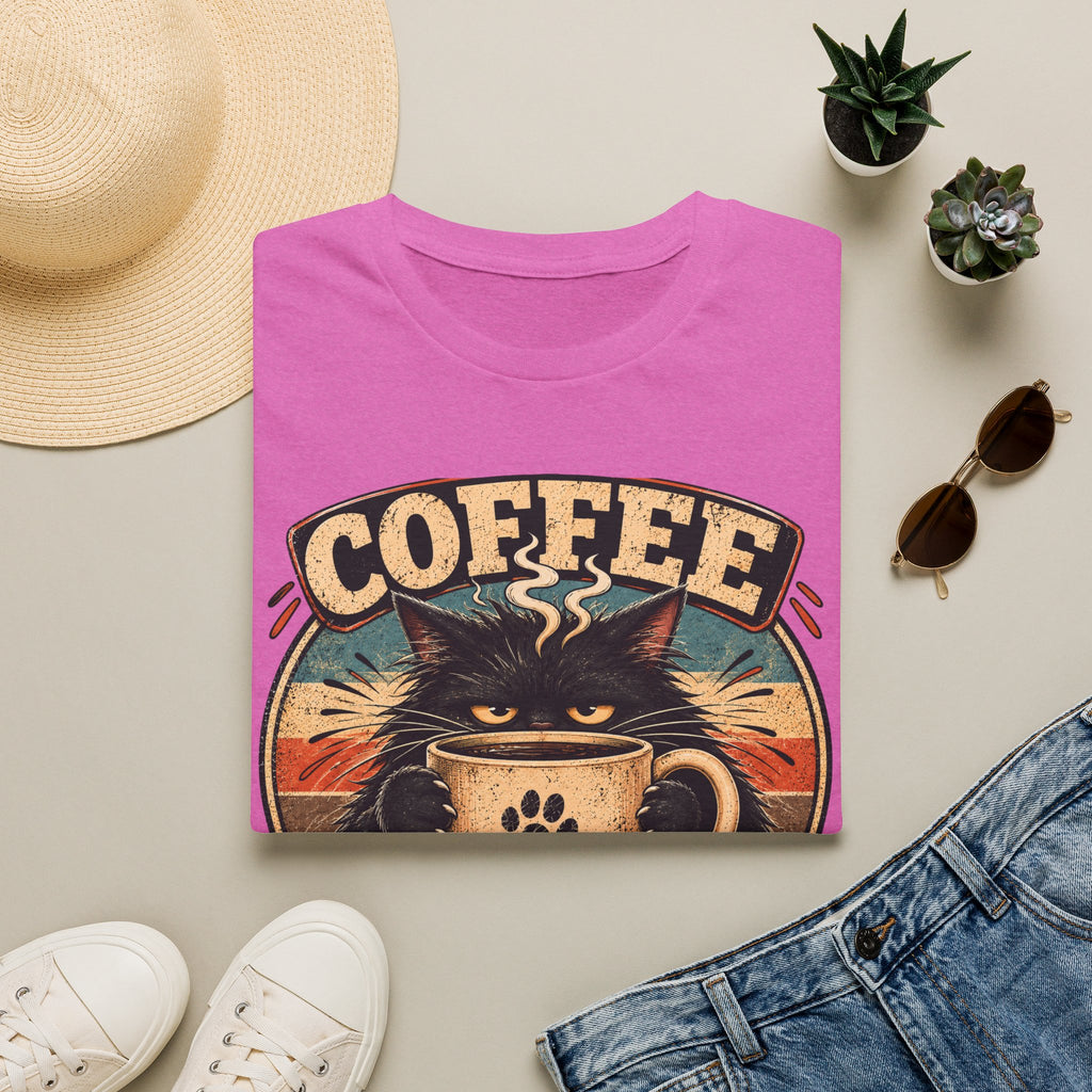 Coffee Cat T-Shirt — "Coffee First, Humans... Maybe" Retro Cat Lover Tee