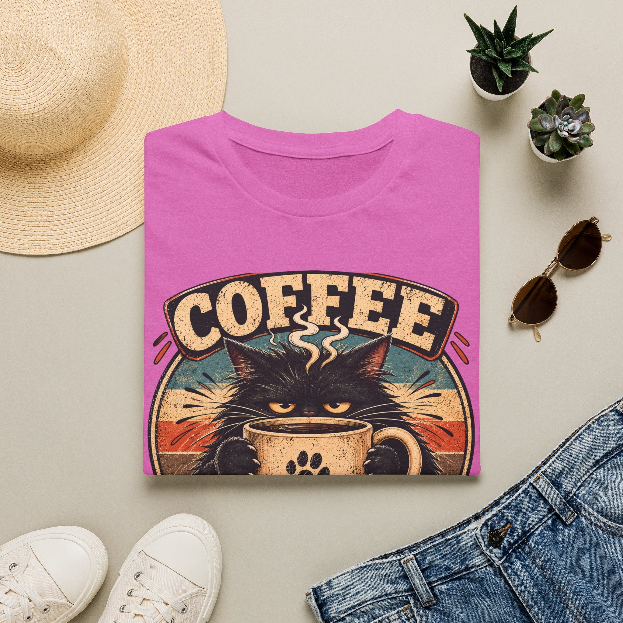 Coffee Cat T-Shirt — "Coffee First, Humans... Maybe" Retro Cat Lover Tee