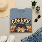 Coffee Cat T-Shirt — "Coffee First, Humans... Maybe" Retro Cat Lover Tee