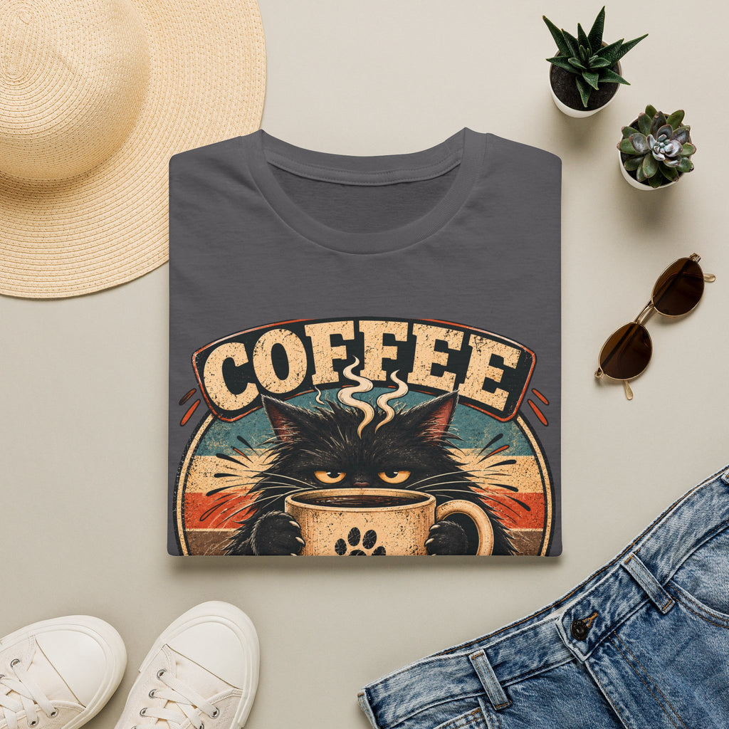 Coffee Cat T-Shirt — "Coffee First, Humans... Maybe" Retro Cat Lover Tee