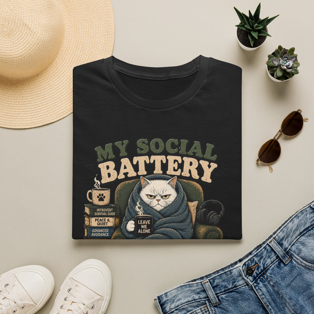 My Social Battery Has nine Lives Fluffy White T-Shirt