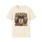 Coffee Cat T-Shirt — "Coffee First, Humans... Maybe" Retro Cat Lover Tee