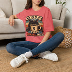 Coffee Cat T-Shirt — "Coffee First, Humans... Maybe" Retro Cat Lover Tee