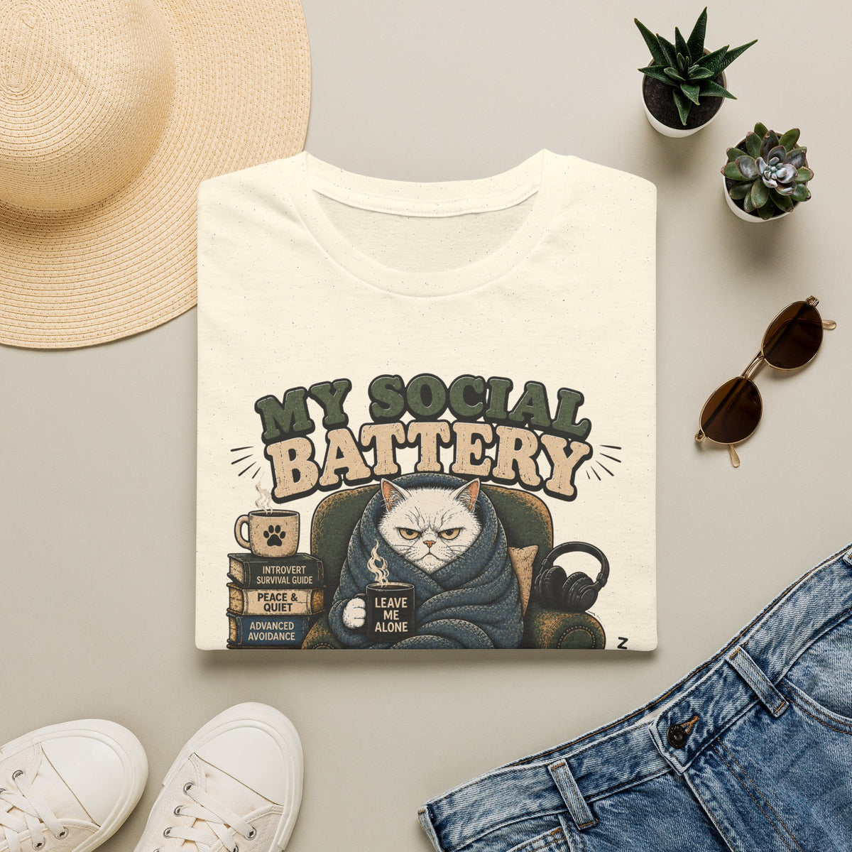 My Social Battery Has nine Lives Fluffy White T-Shirt
