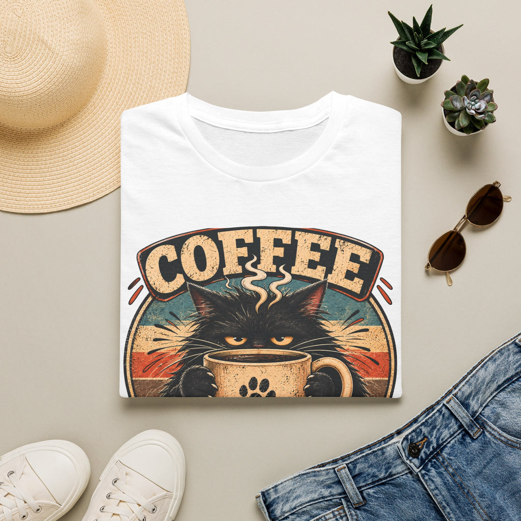 Coffee Cat T-Shirt — "Coffee First, Humans... Maybe" Retro Cat Lover Tee