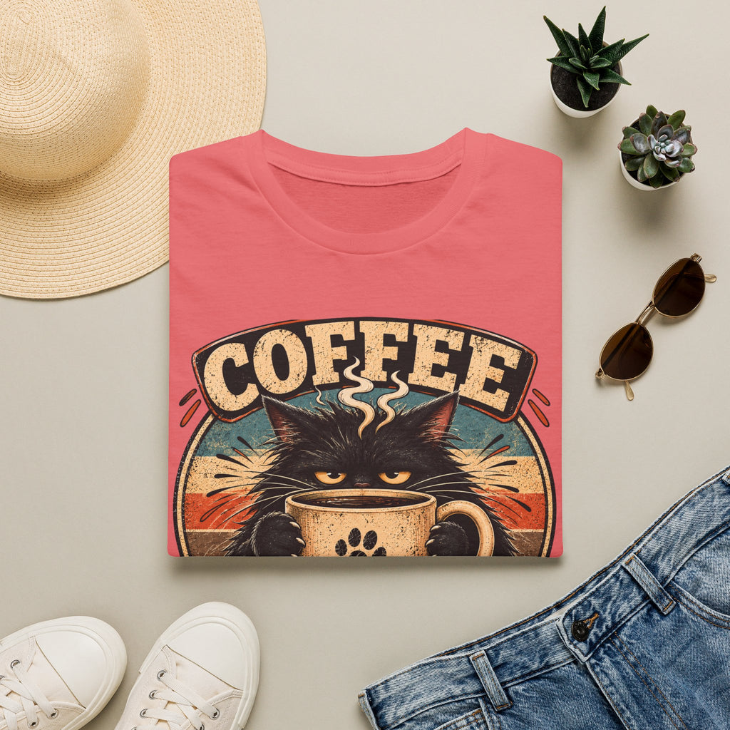 Coffee Cat T-Shirt — "Coffee First, Humans... Maybe" Retro Cat Lover Tee